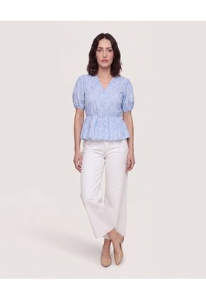 Blusa Manga Corta Texturizada  Para Mujer Azul Ostu