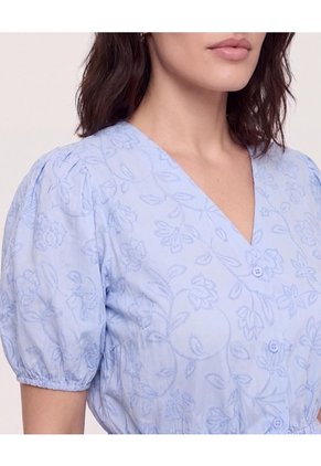 Blusa Manga Corta Texturizada  Para Mujer Azul Ostu