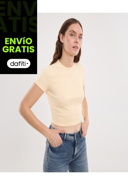 Camiseta Para Mujer Crop Top Manga Corta Color Amarillo Marca Ostu #40092505
