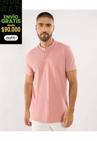 Polo Para Hombre Cuello Mao Sin Bolsillo Color Rosa Marca Ostu #60110839 Ostu