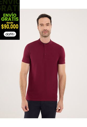 Polo Para Hombre Cuello Mao Sin Bolsillo Color Vino Marca Ostu #60110841 Ostu