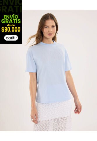 Camiseta Para Mujer Manga Corta Cuello Redondo Color Azul Marca Ostu #40092687 Ostu