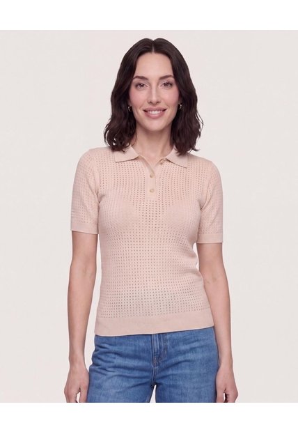 Polo Tejida Aura Natural  Para Mujer Camel Ostu