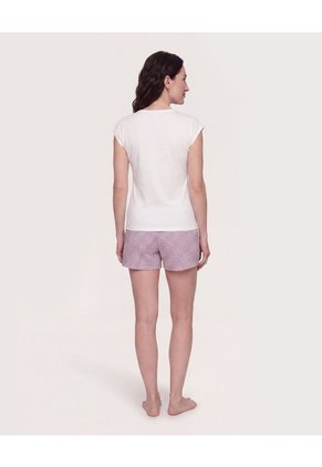 Pijama Short Check Relax  Para Mujer Crema Ostu