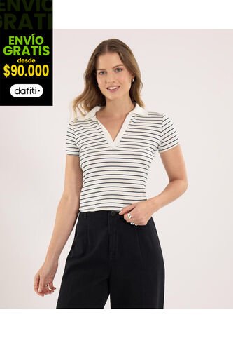 Polo Para Mujer Manga Corta Color Avena Marca Ostu #40110175 Ostu