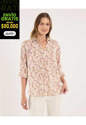 Camisa Para Mujer Manga 3/4 Color Arena Marca Ostu #40010327 Ostu