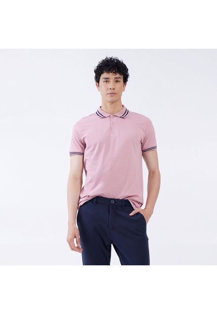 Polo Para Hombre Cuello Tejido Sin Bolsillo Color Rosa Marca Ostu #60110536