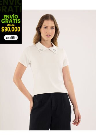 Polo Para Mujer Manga Corta Color Crudo Marca Ostu #40110181 Ostu