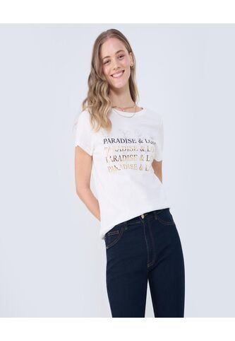 Camiseta Para Mujer Manga Corta Cuello Redondo Color Crema Marca Ostu #40092374 Ostu