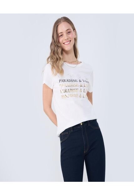 Camiseta Para Mujer Manga Corta Cuello Redondo Color Crema Marca Ostu #40092374