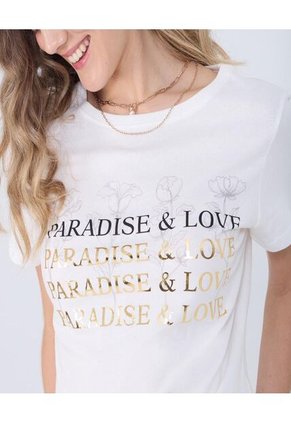 Camiseta Para Mujer Manga Corta Cuello Redondo Color Crema Marca Ostu #40092374