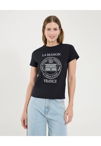 Camiseta Para Mujer Manga Corta Color Negro Marca Ostu #40092015 Ostu