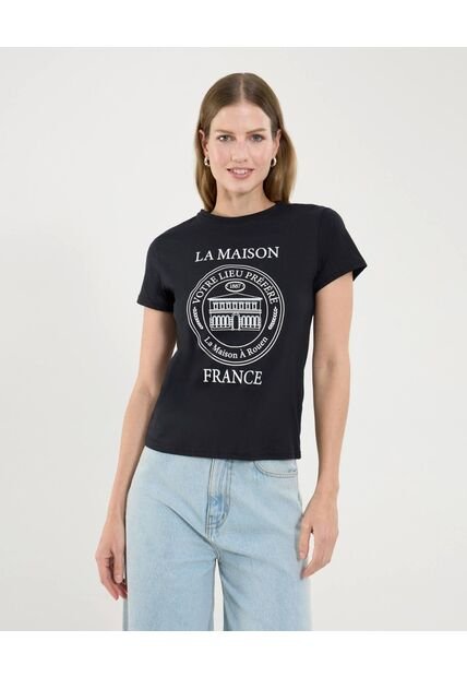 Camiseta Para Mujer Manga Corta Color Negro Marca Ostu #40092015