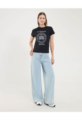 Camiseta Para Mujer Manga Corta Color Negro Marca Ostu #40092015