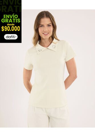 Polo Para Mujer Manga Corta Color Crema Marca Ostu #40110181 Ostu