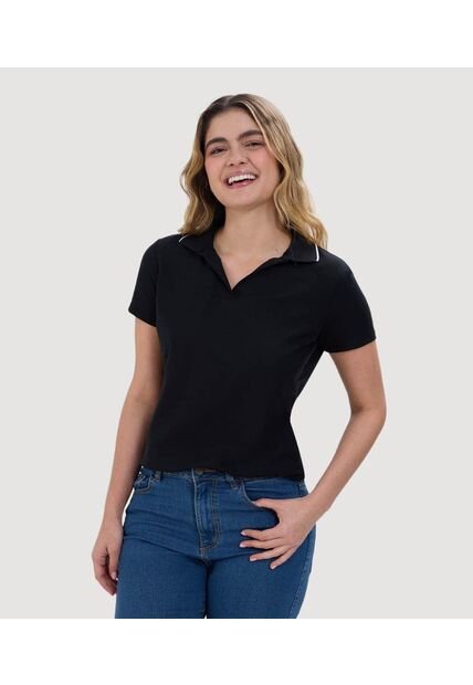 Polo Para Mujer Manga Corta Color Negro Marca Ostu #40110160