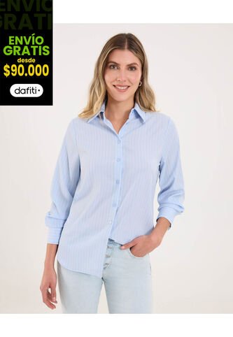 Camisa Para Mujer Manga Larga Color Celeste Marca Ostu #40010318 Ostu