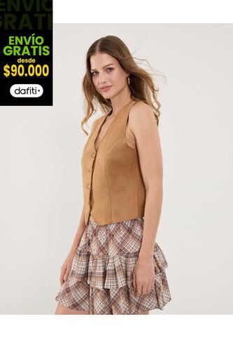 Chaleco Para Mujer Plano Color Camel Marca Ostu #40250026 Ostu