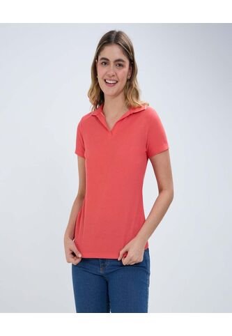Polo Para Mujer Manga Corta Color Coral Marca Ostu #40110164 Ostu
