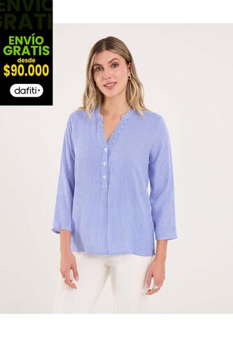 Blusa Para Mujer Manga 3/4 Color Azul Marca Ostu #40121179 Ostu