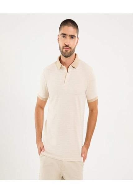 Polo Para Hombre Cuello Tejido Sin Bolsillo Color Beige Marca Ostu #60110759
