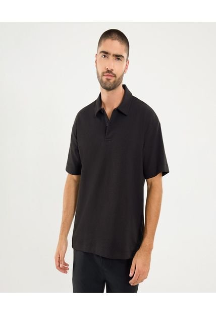 Polo Para Hombre Cuello Maquina Sin Bolsillo Color Negro Marca Ostu #60110782