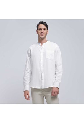 Camisa Para Hombre Manga Larga Con Bolsillo Color Crema Marca Ostu #60010721