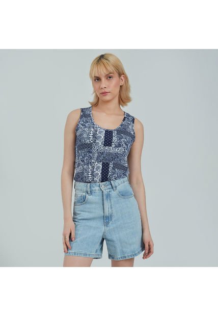 Top Para Mujer Cuello Redondo Color Azul  Marca Ostu #40220296