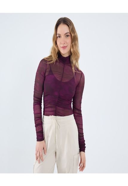 Camiseta Para Mujer Manga Larga Cuello Alto Color Vino Marca Ostu #40092495