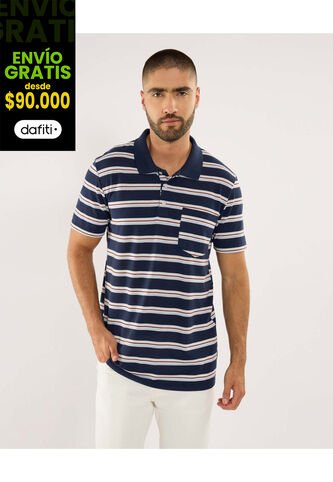 Polo Para Hombre Cuello Tejido Con Bolsillo Color Azul Marca Ostu #60110801 Ostu