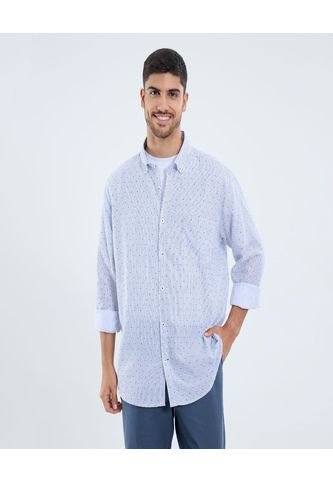 Camisa Para Hombre Manga Larga Con Bolsillo Cuello Button D Color Blanco Marca Ostu #60010806 Ostu