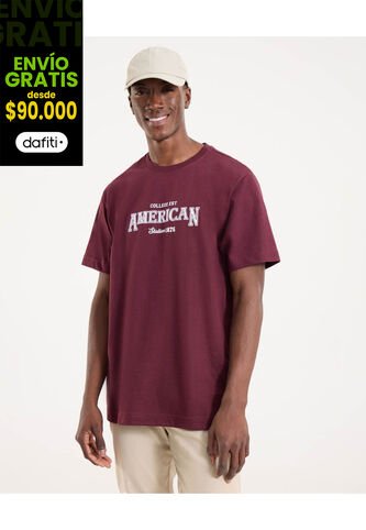 Camiseta Para Hombre Manga Corta Cuello Redondo Color Vino Marca Ostu #60091699 Ostu