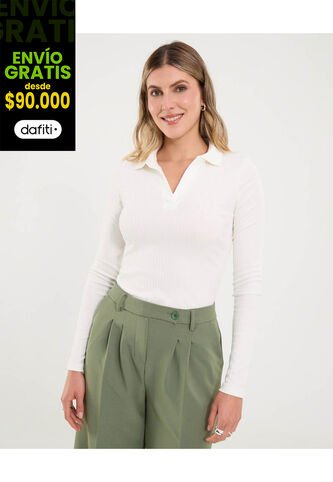 Camiseta Para Mujer Manga Larga Cuello V Color Crema Marca Ostu #40092521 Ostu