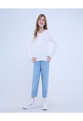Camiseta Para Niña Manga Larga Cuello Redondo Color Crema Marca Ostu #90090258
