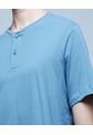 Camiseta Para Hombre Manga Corta Cuello Henley Color Indigo Marca Ostu #60091179 de Ostu