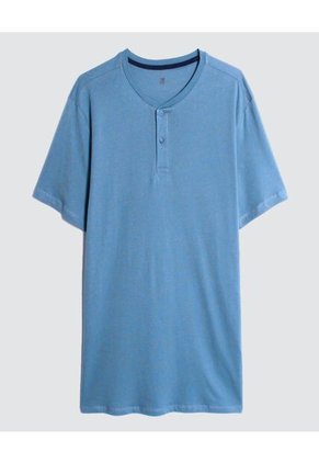 Camiseta Para Hombre Manga Corta Cuello Henley Color Indigo Marca Ostu #60091179