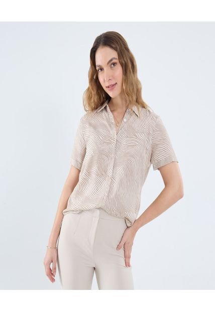 Camisa Para Mujer Manga Corta Color Beige Marca Ostu #40010303