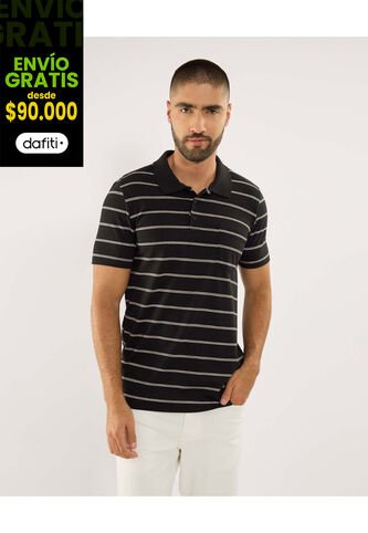 Polo Para Hombre Cuello Tejido Con Bolsillo Color Negro Marca Ostu #60110799 Ostu