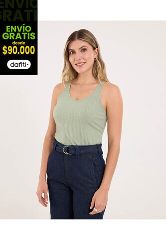 Camiseta Para Mujer Manga Sisa Cuello V Color Verde Marca Ostu #40092578 Ostu