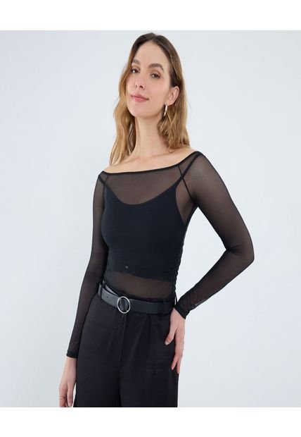 Camiseta Para Mujer Manga Larga Moda Color Negro Marca Ostu #40092464