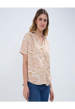 Blusa Para Mujer Manga Corta Color Café Marca Ostu #40120901
