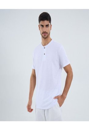 Camiseta Para Hombre Manga Corta Cuello Henley Color Blanco Marca Ostu #60091668