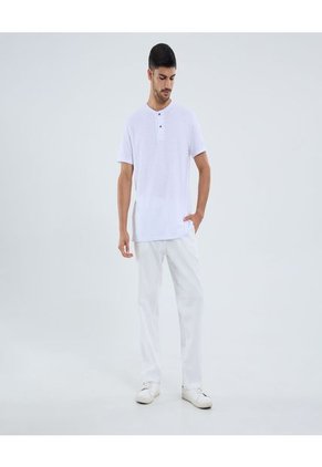 Camiseta Para Hombre Manga Corta Cuello Henley Color Blanco Marca Ostu #60091668