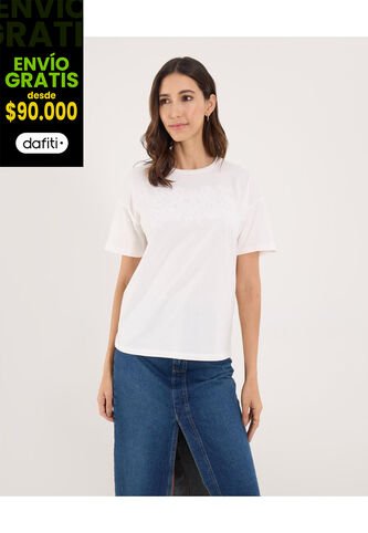 Camiseta Para Mujer Manga Corta Cuello Redondo Color Crema Marca Ostu #40092685 Ostu