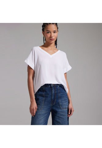 Blusa Para Mujer Manga Corta Color Crema Marca Ostu #40120772 Ostu