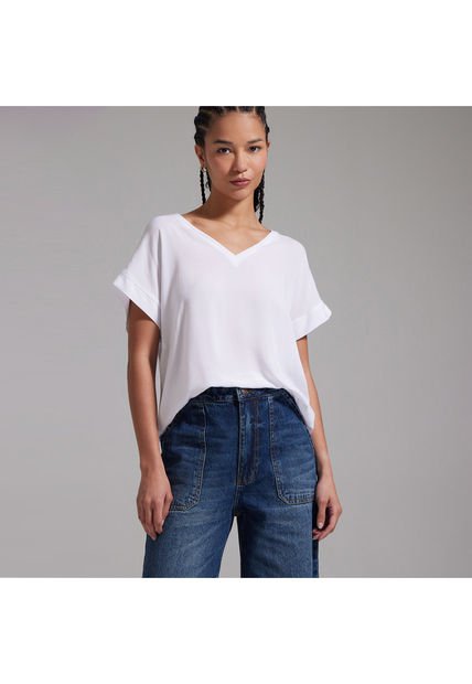 Blusa Para Mujer Manga Corta Color Crema Marca Ostu #40120772
