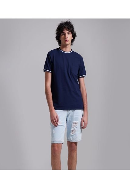 Camiseta Para Hombre Manga Corta Color Azul Marca Ostu #60090902