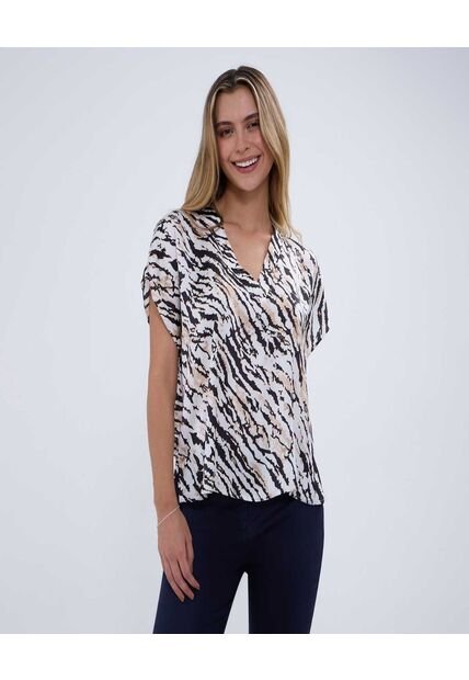 Blusa Para Mujer Manga Corta Color Crema Marca Ostu #40121051