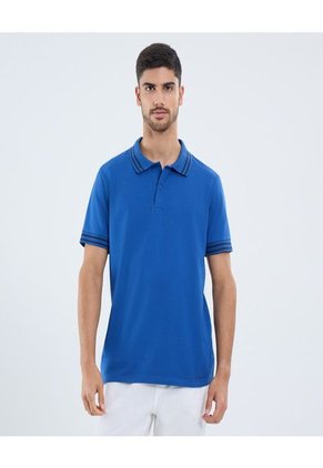 Polo Para Hombre Cuello Tejido Sin Bolsillo Color Azul Marca Ostu #60110769