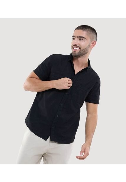 Camisa Para Hombre Manga Corta Con Bolsillo Color Negro Marca Ostu #60010675